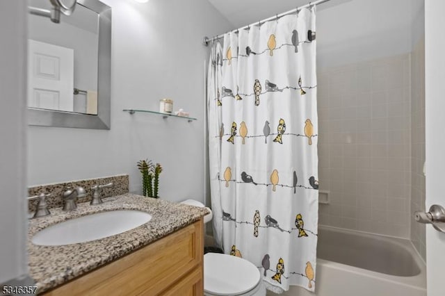 full bath with vanity, toilet, and shower / tub combo