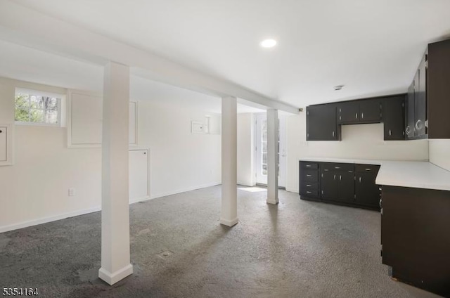 interior space featuring baseboards, carpet flooring, and recessed lighting