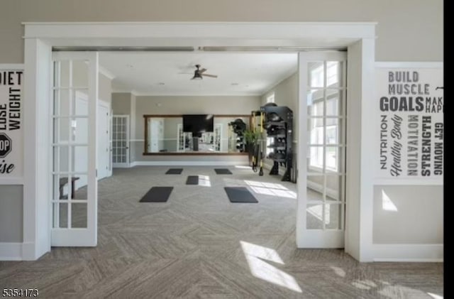 interior space featuring carpet floors and french doors