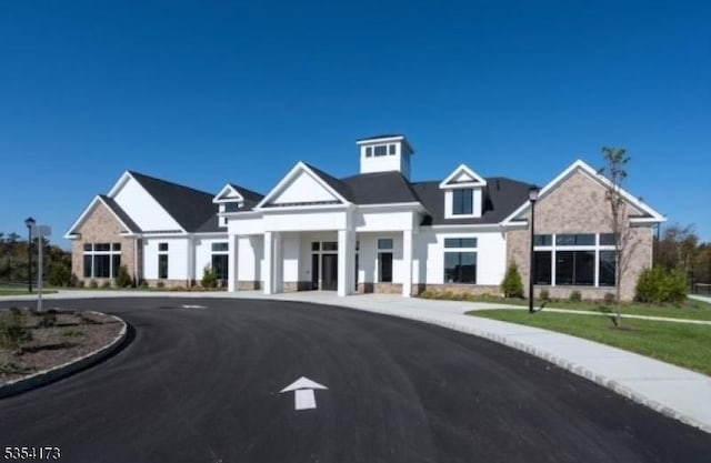view of front of home with curved driveway
