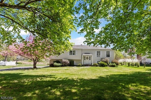 raised ranch with a front yard