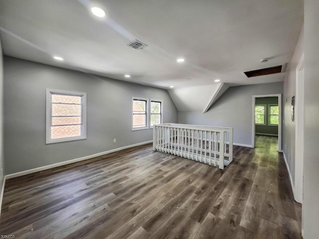 bonus room featuring recessed lighting, baseboards, visible vents, and vaulted ceiling