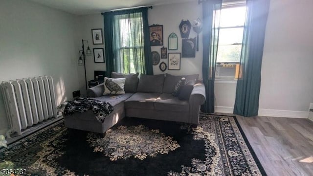 810-814 Leland Ave, Plainfield City, NJ 07062 - living area with radiator heating unit, wood finished floors, baseboards, and cooling unit