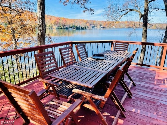 639 Canistear Rd, Vernon Twp, NJ 07422 - deck with a water view and outdoor dining space