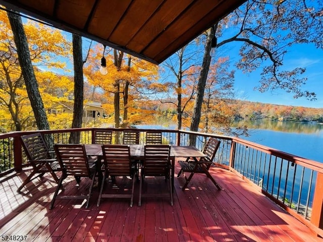 639 Canistear Rd, Vernon Twp, NJ 07422 - deck with outdoor dining area and a water view