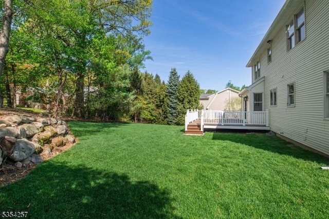 view of yard featuring a wooden deck