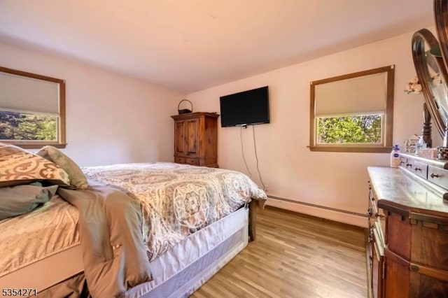 12 Fox Ledge Dr, Vernon Twp, NJ 07418 - bedroom with light wood-style floors, a baseboard radiator, and multiple windows