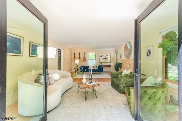 living room featuring light wood-style floors