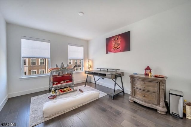 interior space with baseboards and wood finished floors