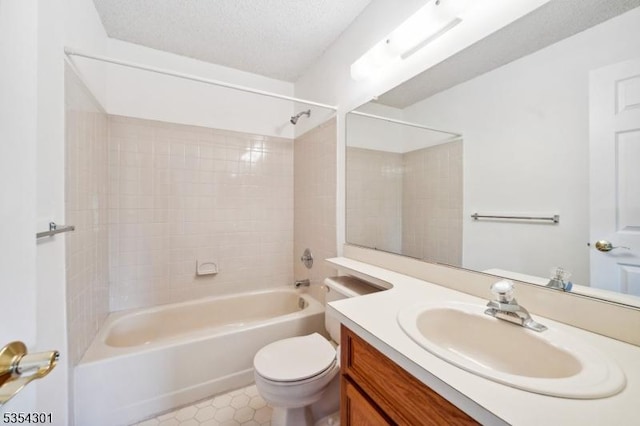 full bathroom with toilet, shower / washtub combination, vanity, and tile patterned flooring