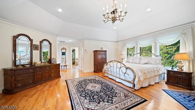 37 Gregory Ave, West Orange Twp, NJ 07052 - bedroom featuring a chandelier, ornamental molding, light wood-style flooring, baseboards, and recessed lighting