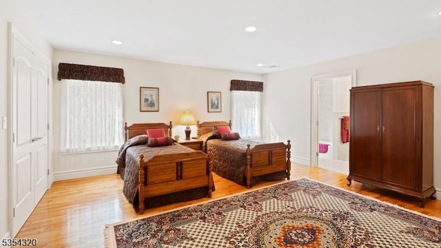 37 Gregory Ave, West Orange Twp, NJ 07052 - bedroom with light wood-style floors, baseboards, recessed lighting, and connected bathroom