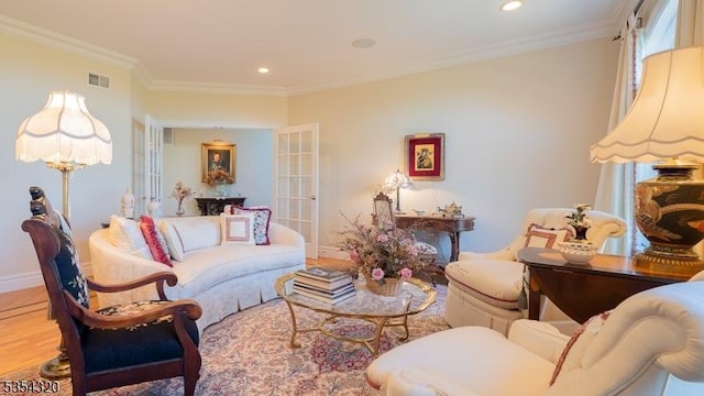37 Gregory Ave, West Orange Twp, NJ 07052 - living room featuring wood finished floors, recessed lighting, baseboards, and crown molding