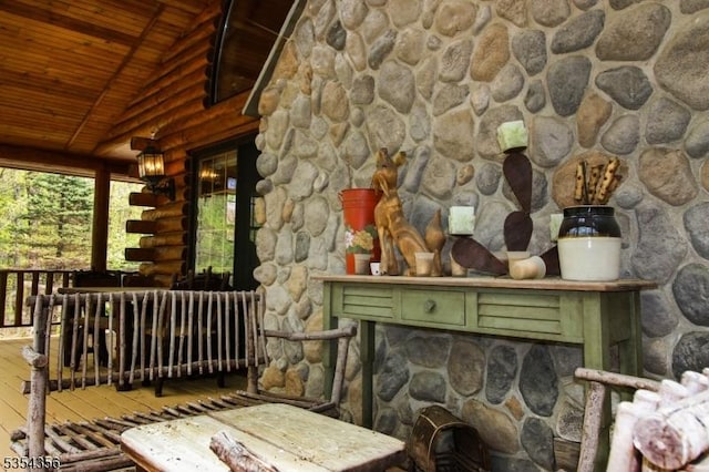 31 Kent Rd, Hampton Twp, NJ 07860 - exterior details with log exterior and stone siding