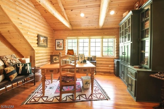 31 Kent Rd, Hampton Twp, NJ 07860 - office area with rustic walls, lofted ceiling with beams, wood ceiling, and light wood finished floors