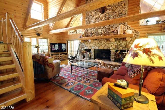 31 Kent Rd, Hampton Twp, NJ 07860 - living room with a wealth of natural light, stairs, hardwood / wood-style floors, and high vaulted ceiling