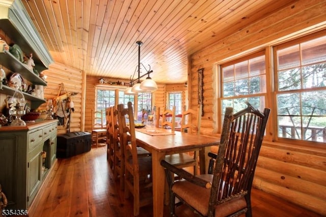 31 Kent Rd, Hampton Twp, NJ 07860 - dining room featuring wood-type flooring, log walls, and wood ceiling