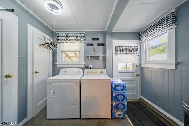 149 Roessler St, Boonton Town, NJ 07005 - laundry area with washer and dryer, baseboards, and crown molding