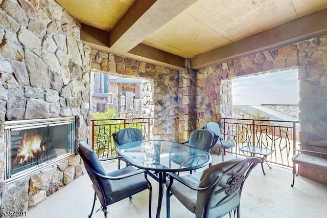 3 Wild Turkey Way Unit 240/, Hardyston Twp, NJ 07419 - balcony with a fireplace and outdoor dining area