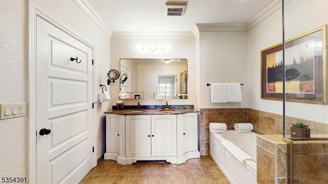 3 Wild Turkey Way Unit 240/, Hardyston Twp, NJ 07419 - bathroom featuring crown molding, a bath, double vanity, and tile patterned floors