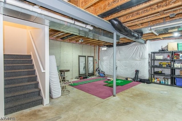 unfinished basement with stairs