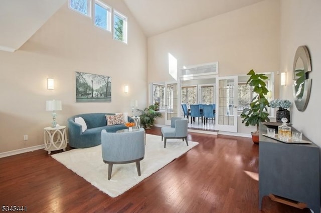 25 Hook Mountain Dr, Clinton Twp, NJ 08801 - living area featuring baseboards, high vaulted ceiling, and wood finished floors