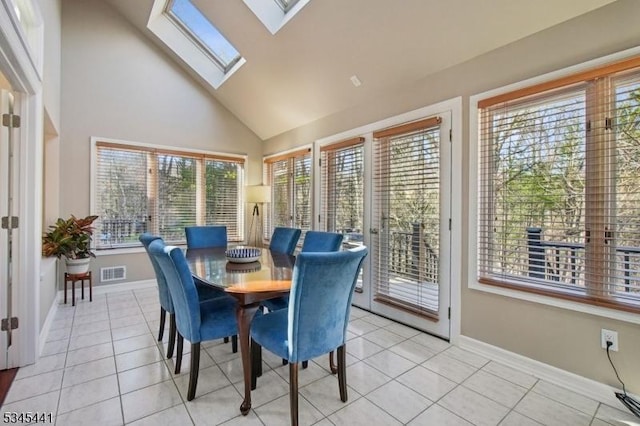25 Hook Mountain Dr, Clinton Twp, NJ 08801 - dining area with a skylight, high vaulted ceiling, a healthy amount of sunlight, and visible vents