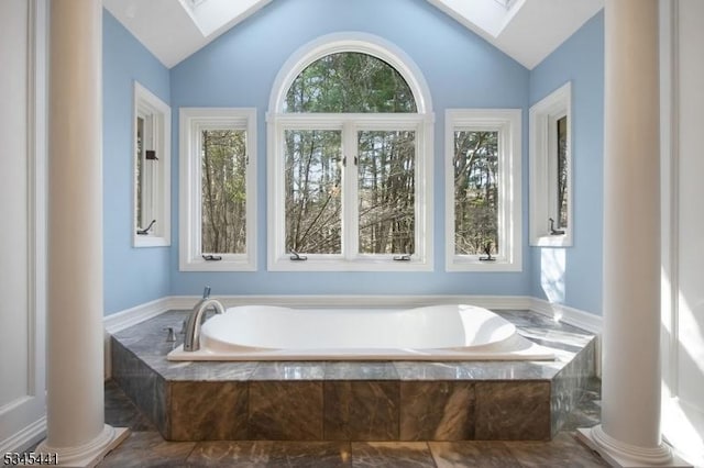 25 Hook Mountain Dr, Clinton Twp, NJ 08801 - full bath with a garden tub and lofted ceiling with skylight