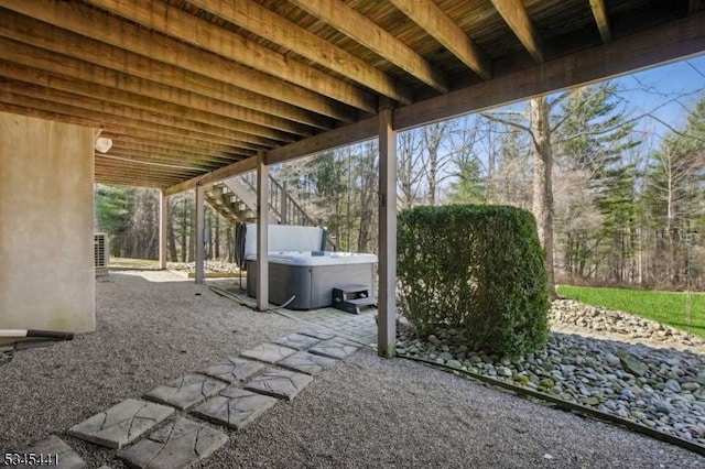 25 Hook Mountain Dr, Clinton Twp, NJ 08801 - view of patio / terrace featuring a hot tub and stairway