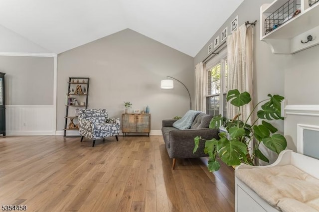 18 Higgins Farm Rd, Delaware Twp, NJ 08559 - sitting room featuring wainscoting, vaulted ceiling, and light wood-style flooring