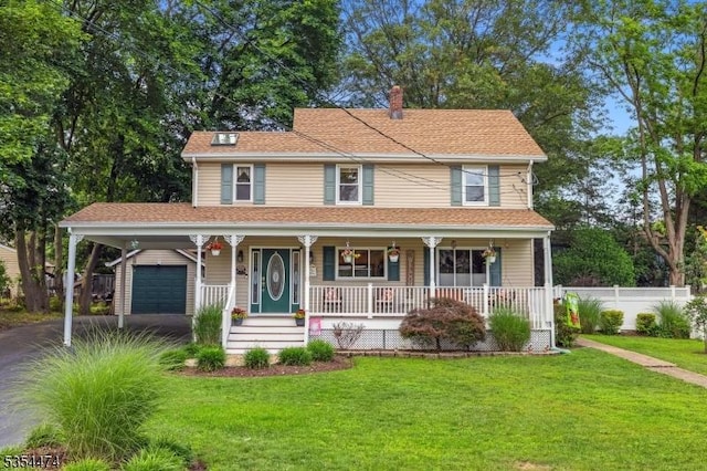 8 Katherine St, Denville Twp, NJ 07834 - country-style home with asphalt driveway, covered porch, a chimney, and an attached garage