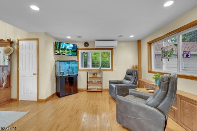 8 Katherine St, Denville Twp, NJ 07834 - living area featuring a wall mounted AC, light wood-style flooring, and recessed lighting