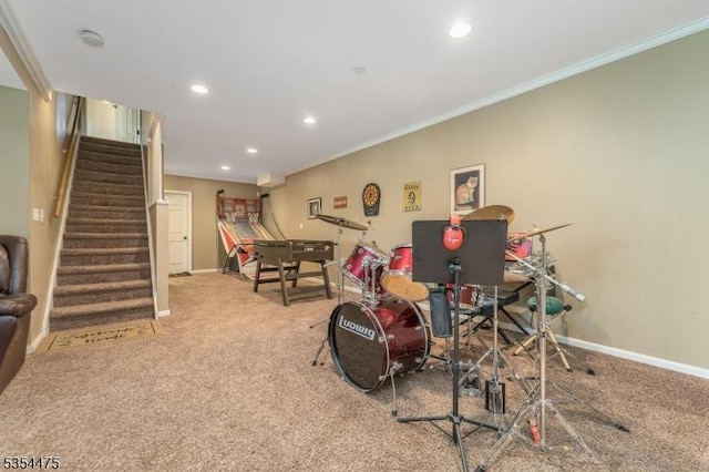 11 Southgate Dr, Clinton Twp, NJ 08801 - playroom with recessed lighting, crown molding, baseboards, and carpet floors