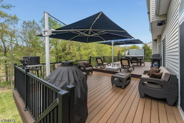 11 Southgate Dr, Clinton Twp, NJ 08801 - wooden deck featuring outdoor dining space and a grill