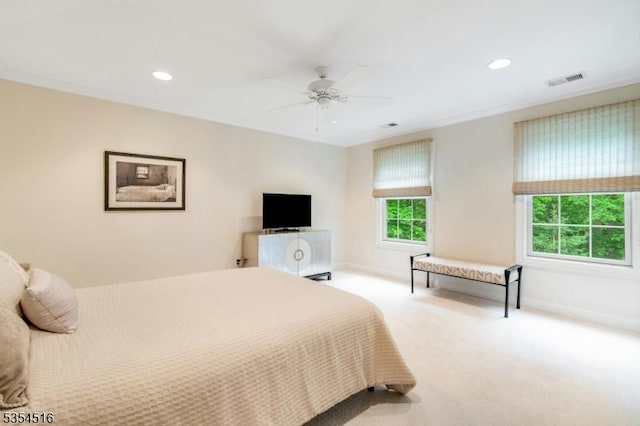 26 Avon Rd, Warren Twp, NJ 07059 - bedroom with carpet floors, baseboards, recessed lighting, and a ceiling fan