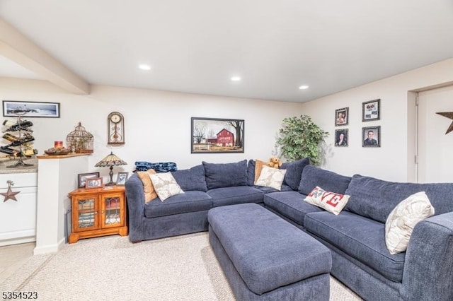 living room featuring recessed lighting