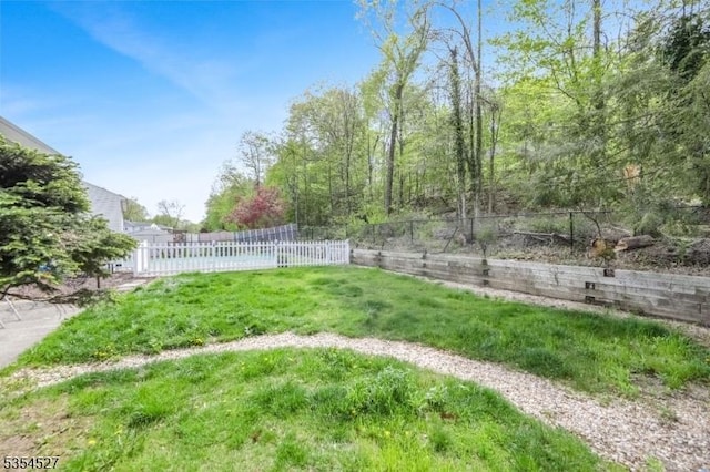 view of yard with a fenced backyard