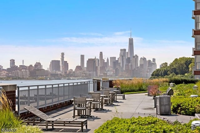 1125 Maxwell Ln Unit 908, Hoboken City, NJ 07030 - view of home's community with a view of skyline and a patio