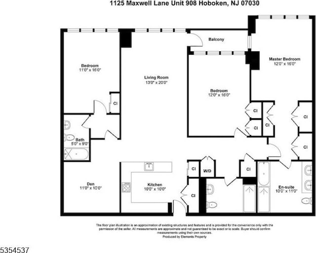 1125 Maxwell Ln Unit 908, Hoboken City, NJ 07030 - floor plan / room layout