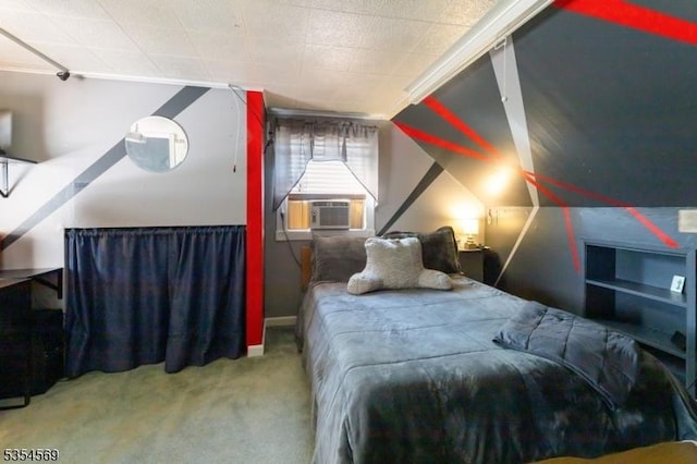 carpeted bedroom with cooling unit