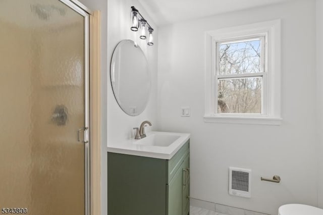 18 Lake Shore Dr, Parsippany-Troy Hills Twp, NJ 07034 - bathroom with vanity, a stall shower, toilet, and visible vents