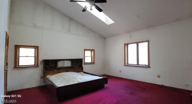 12 Ridge Rd, Andover Twp, NJ 07860 - bedroom featuring a skylight, high vaulted ceiling, ceiling fan, and carpet
