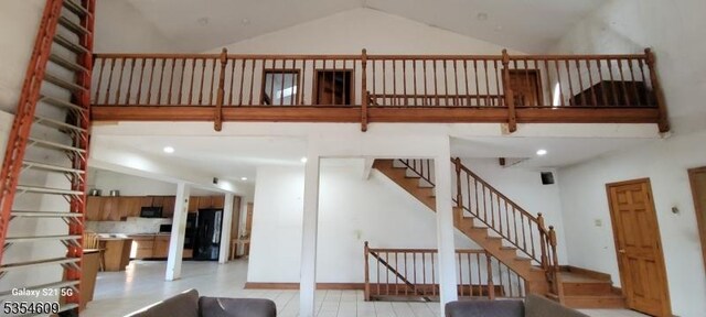 12 Ridge Rd, Andover Twp, NJ 07860 - living room with recessed lighting, stairs, and lofted ceiling