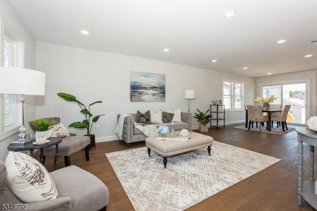 553 Thoreau Ter, Union Twp, NJ 07083 - living room featuring baseboards, dark wood-style flooring, and recessed lighting