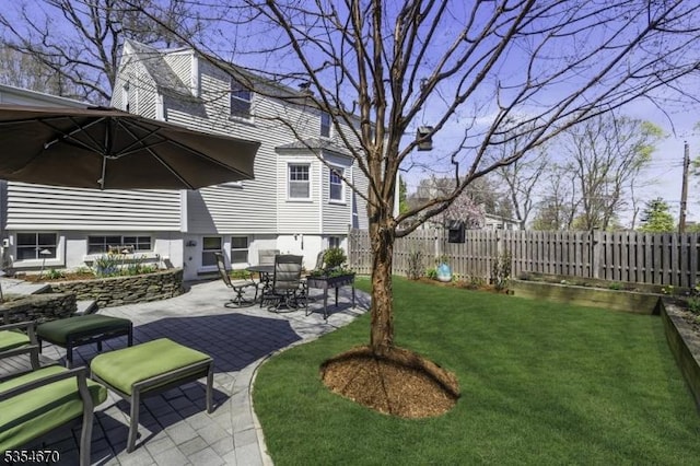 view of yard with a patio area and fence