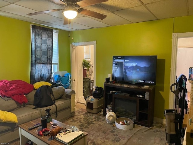 304 Burlington Ave, Delanco Twp, NJ 08075 - living area featuring ceiling fan and a paneled ceiling