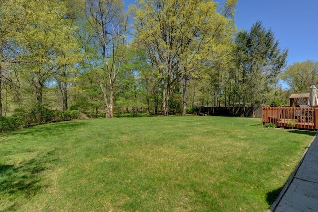 view of yard with a deck