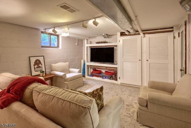 1 Ambar Pl, Bernardsville Boro, NJ 07924 - living area featuring concrete block wall