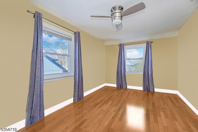 empty room with baseboards, light wood-type flooring, and a wealth of natural light