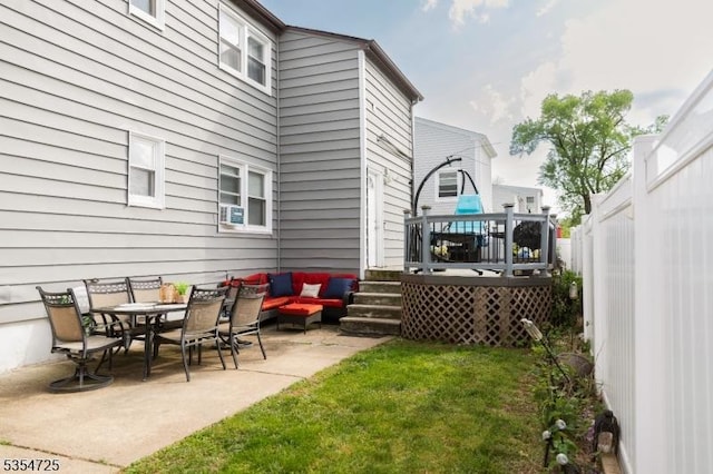 1263 Biscayne Blvd, Union Twp, NJ 07083 - view of yard with an outdoor hangout area, a patio area, fence, and a wooden deck